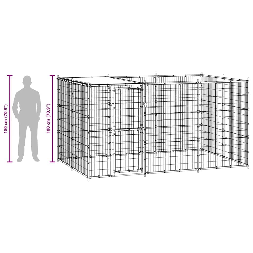 Perrera para perros de acero con recubrimiento en polvo con toldo y puerta de 7,26 m², resistente a la intemperie para perros, cachorros, jardín, entrenamiento, protección y seguridad al aire