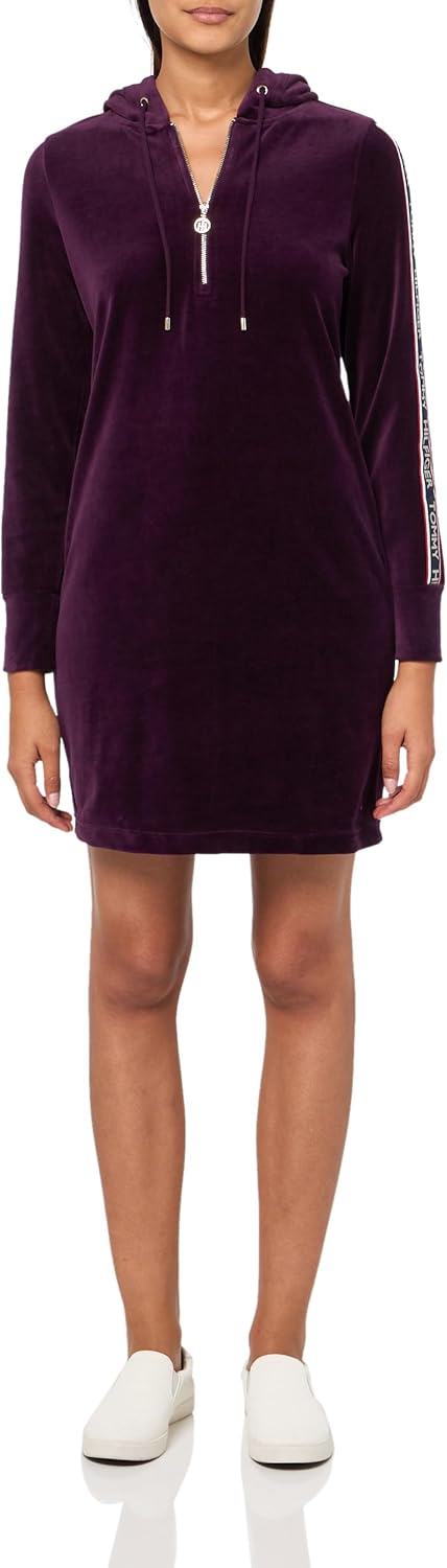 Tommy Hilfiger Women's Velour Zip Up Global Tape Sleeves Hoodie