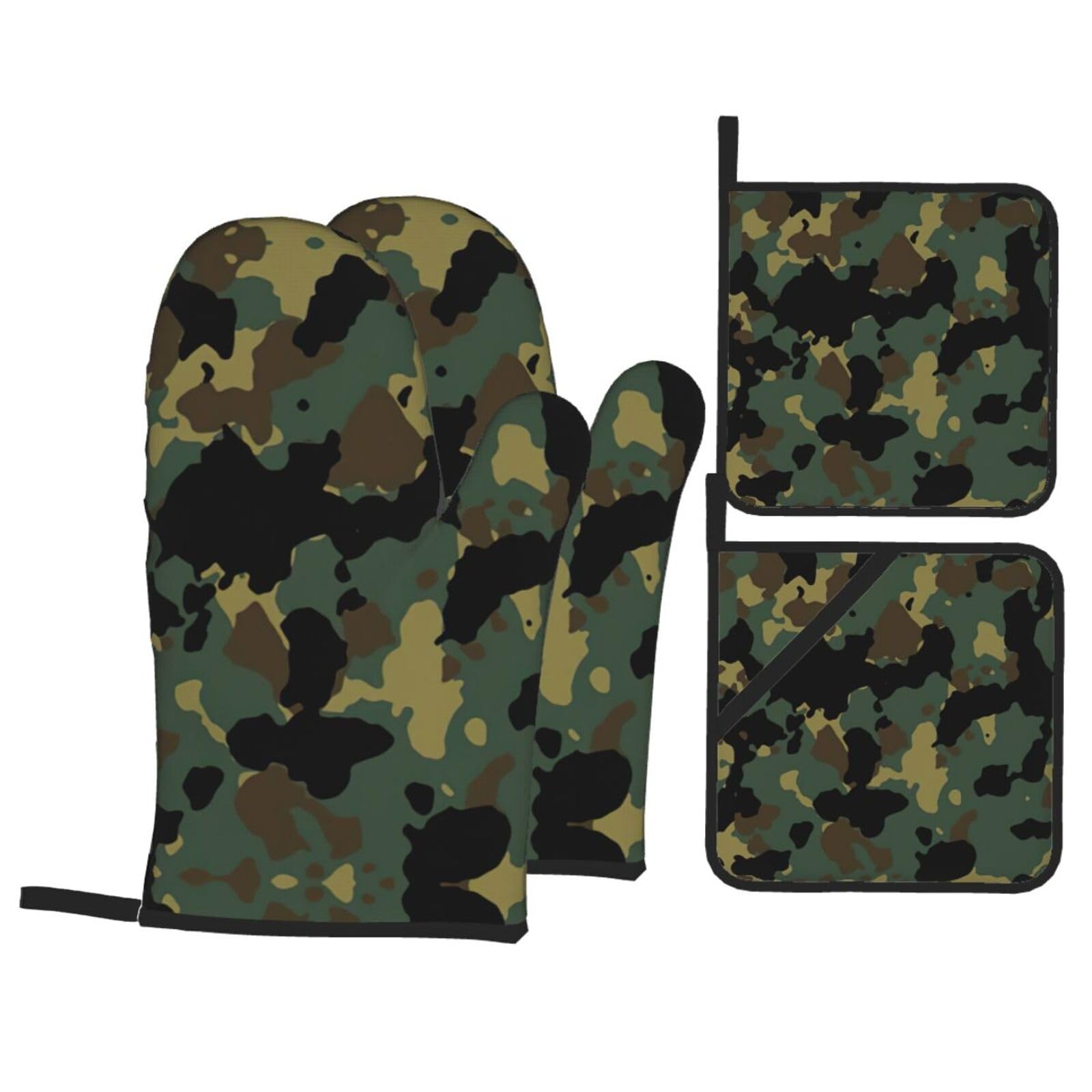 Camouflage Pattern Print Stylish 4-Piece Microwaving Oven Waterproof Kitchen Gloves Baking Holiday Cooking