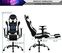 Vista 2 de Silla para juegos, silla giratoria de altura ajustable con reposacabezas y soporte lumbar de masaje, silla ergonómica de policarbonato