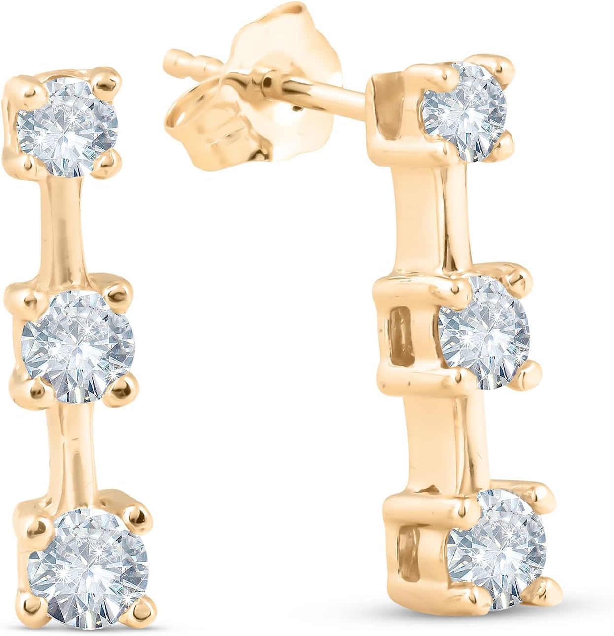 Pompeii 1ct Three Stone Diamond Earrings 14K Yellow Gold
