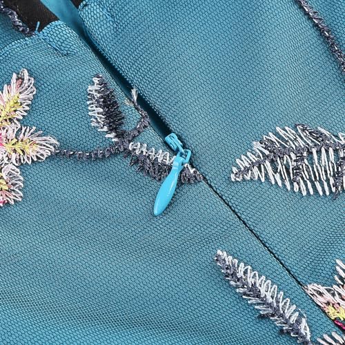 Image of Tulle Embroidery Floral Dress for Women Sleeveless Mesh Flower Embroidered Tulle Prom Dress Summer Wedding Tea Party Dress