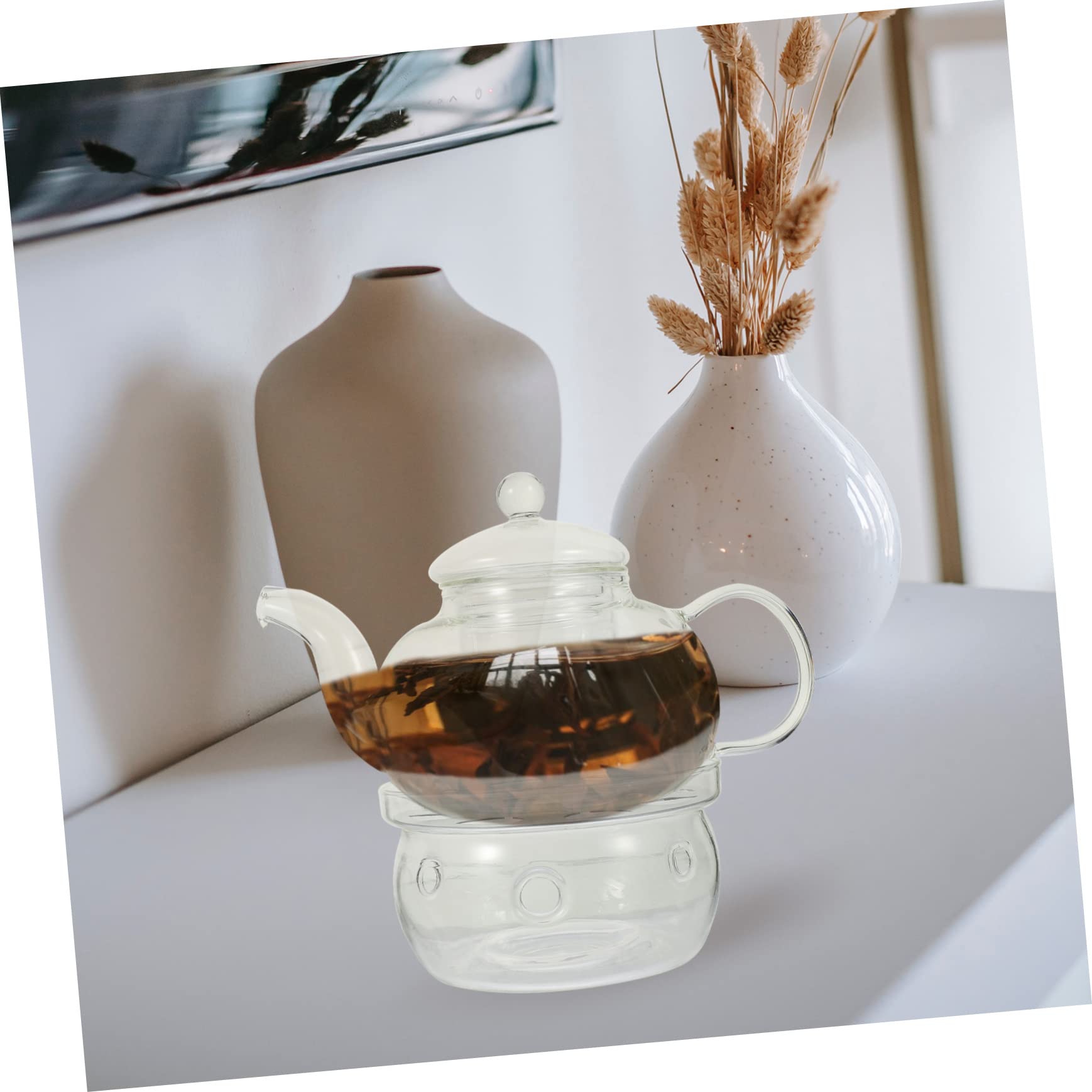 VICASKY Kung Fu Teekanne Satz Aus Hitzebeständigem Glas Mit Kerzenhalter Teekanne Inklusive Filter Und 4 Teetassen Für Aromatisches Teekochen Und Teegenuss