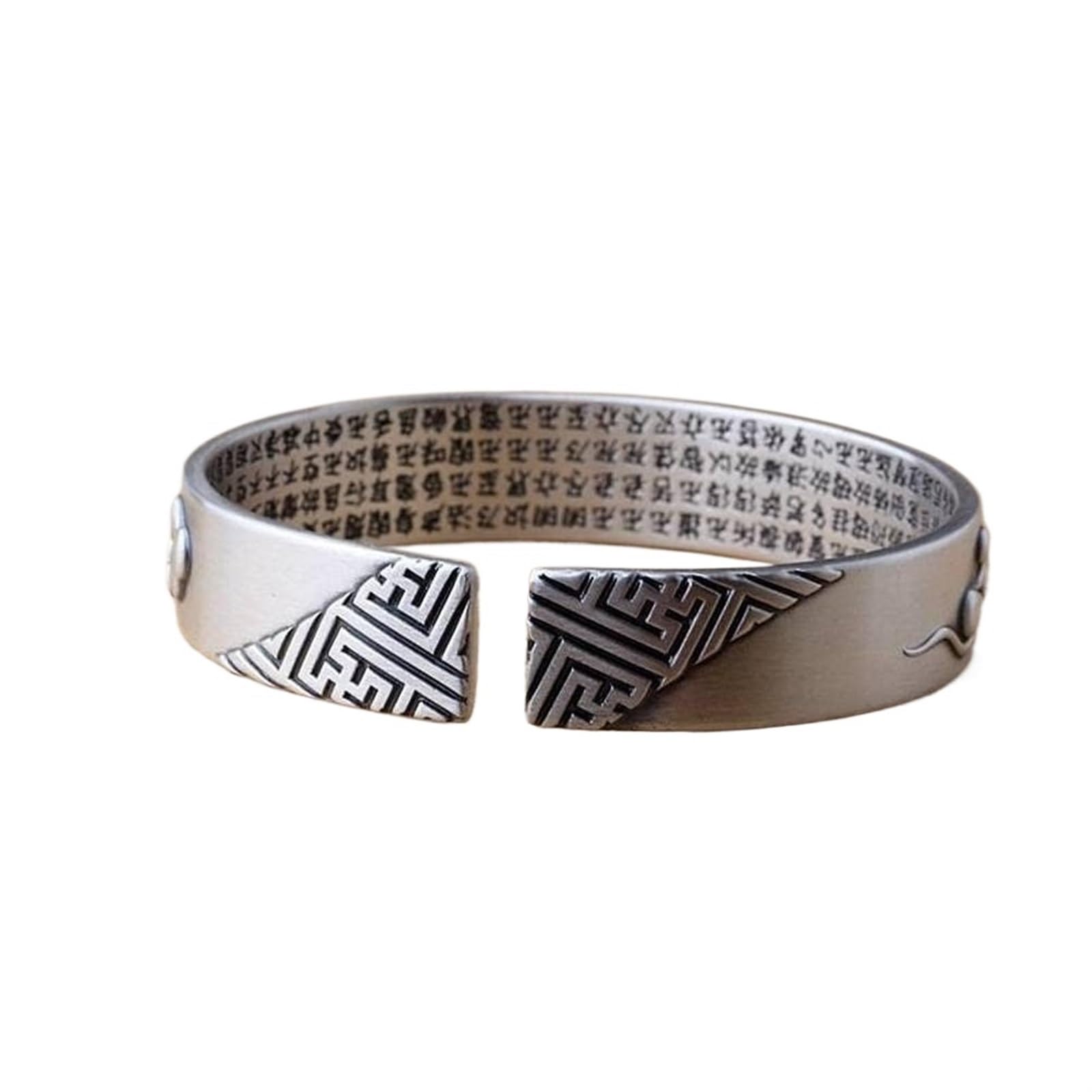 Bracciale rigido alla moda, bracciale rigido in argento 999 con detti buddisti Bracciale unisex in stile etnico con nuvola di bergamotto, bracciale aperto in argento. Come mostrato, i braccialetti pos