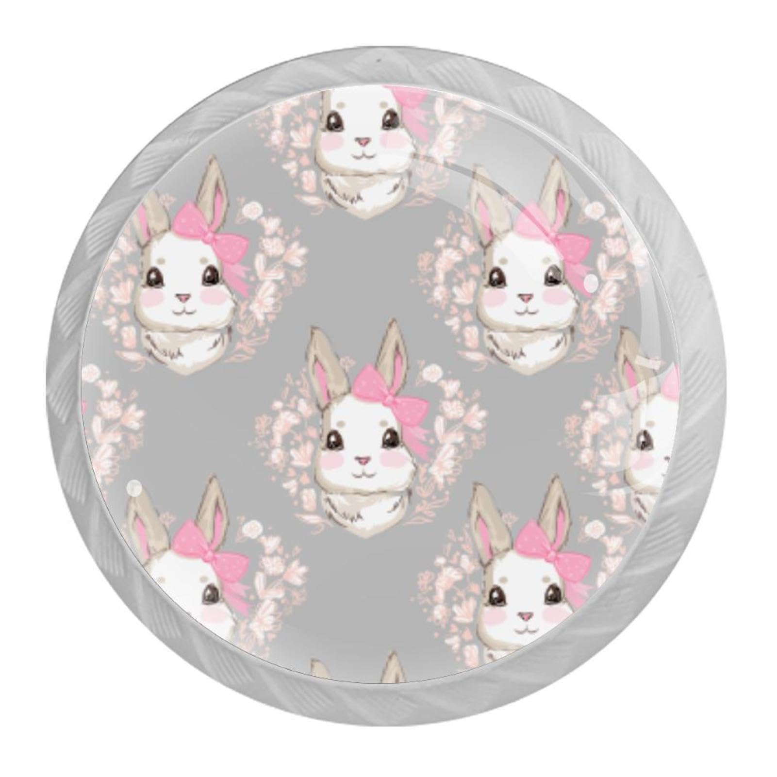 Tqmspg 4 Pieces Drawer Pulls Bunny Rabbits Pattern Door Knobs Dresser Handles for Kitchen Wardrobe Cupboard Hardware Furniture