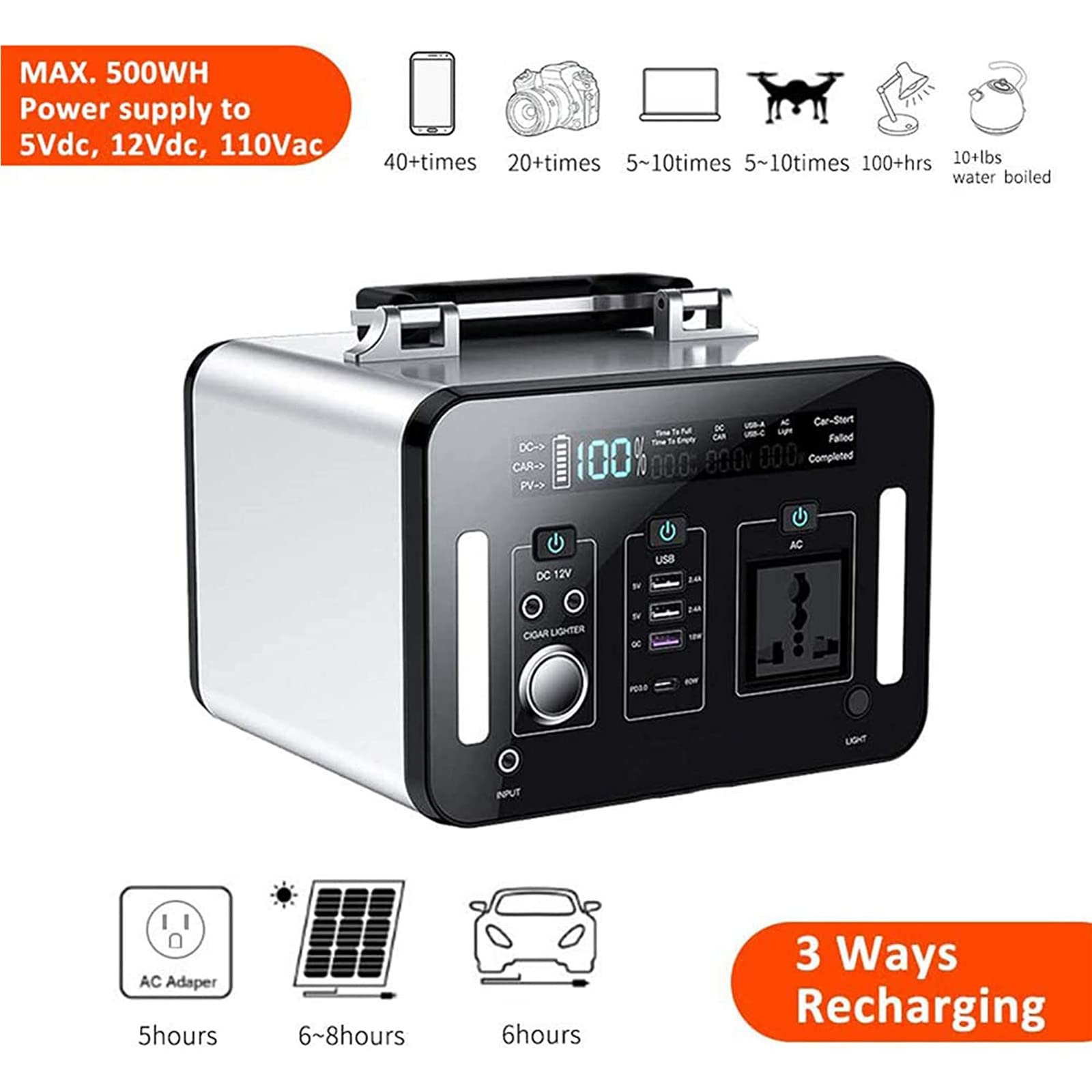 Alimentation de stockage d'énergie portable 500 W, batterie d'alimentation de stockage d'énergie de secours 220 V, alimentation de secours pour camping en plein air,A