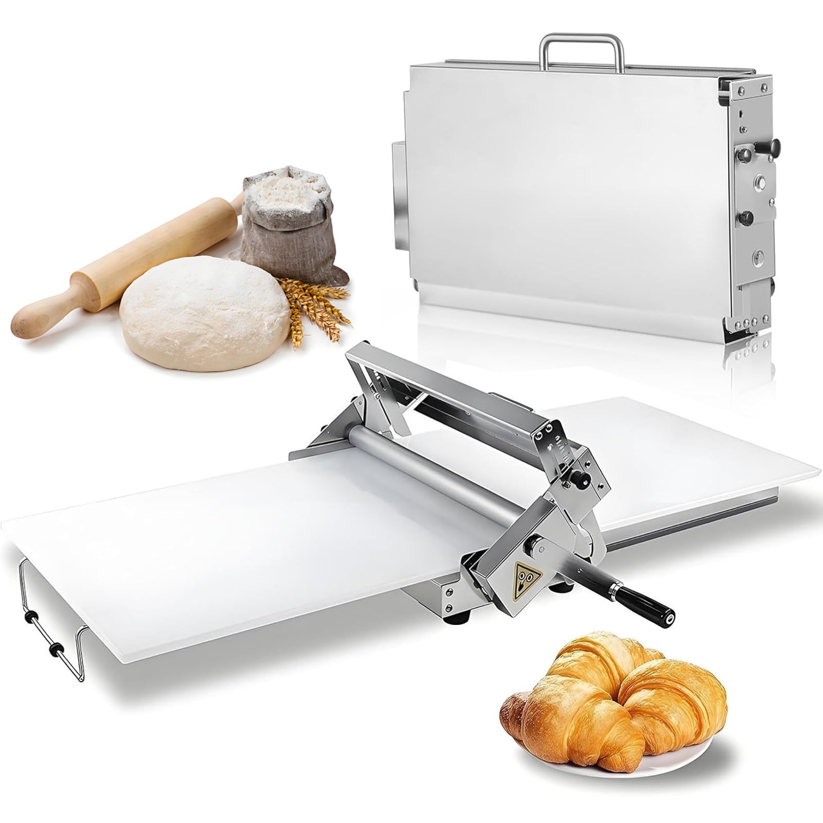 Máquina laminadora de masa plegable, laminadora manual, acero inoxidable con grosores ajustables, aplanador de fondant para equipos de panadería