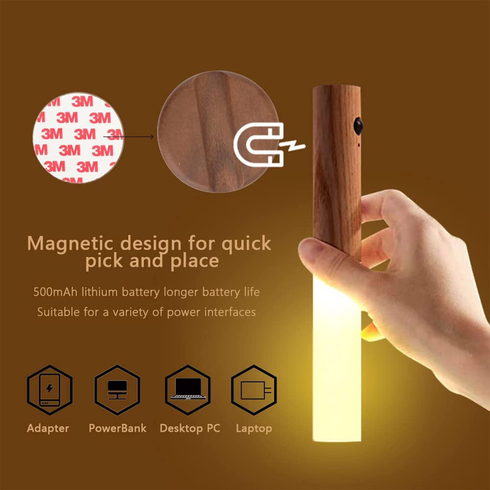 Luce Notturna Magnetica Senza Fili con sensore di Movimento a LED per corridoio con Interruttore, lampade da Parete per Scale Ricaricabili Tramite USB, corridoi, camerette dei BAMB