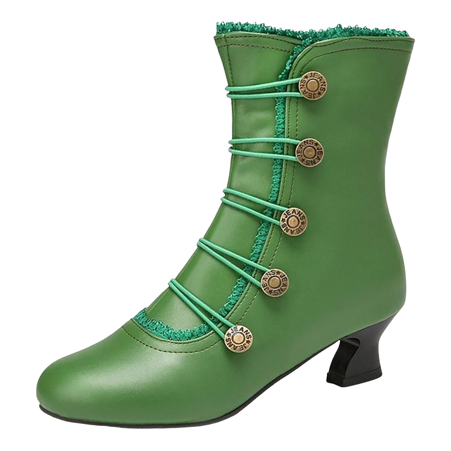 Womens Victorian Ankle Boots Low Kitten Heels Lace Buttons Pointed Toe Side Zipper Short Booties Comfortable Dressy Vintage