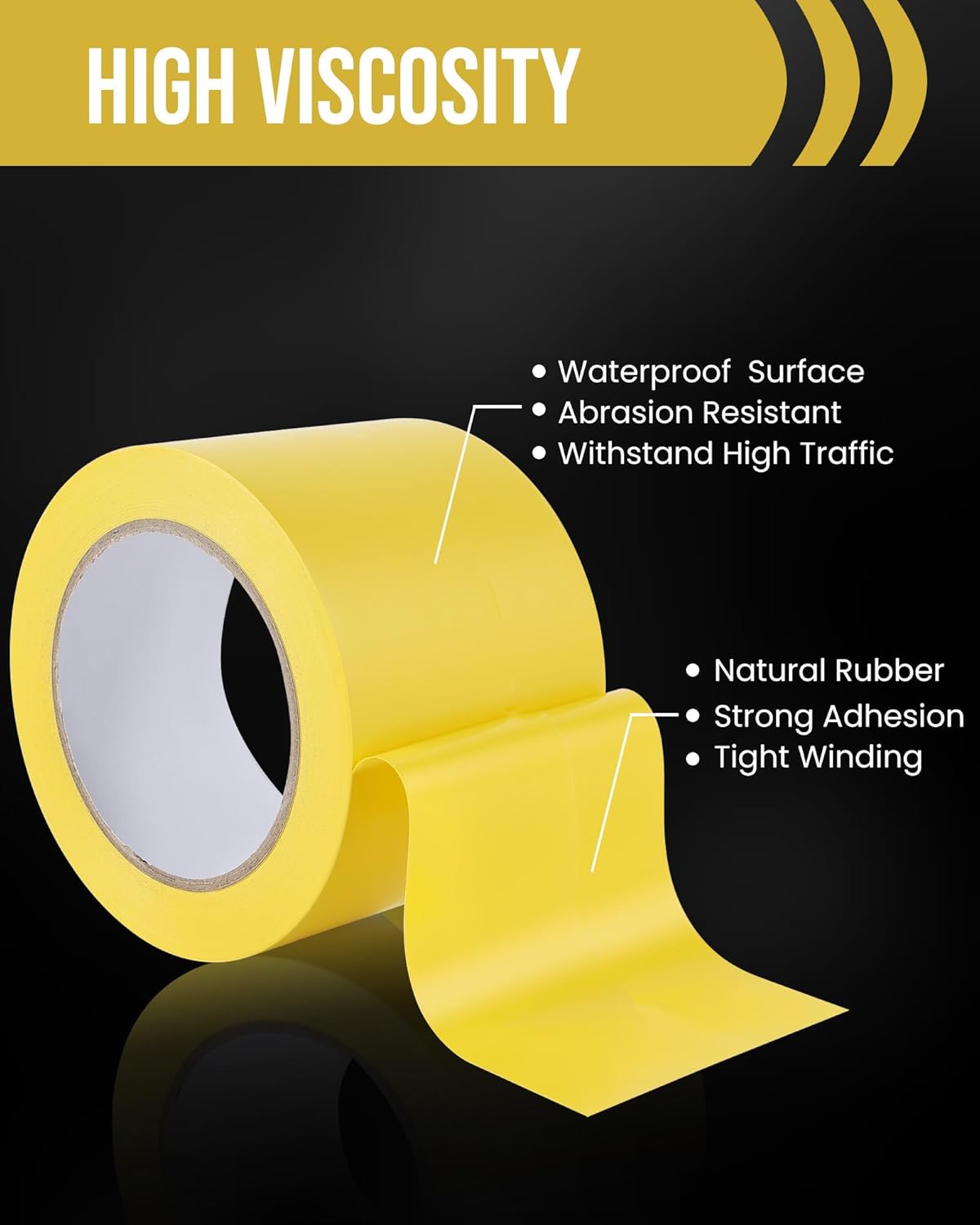 Lichamp 3 Rolls Vinyl Tape, Premium Safety Marking and Traffic Floor Marking Tape, Bundling, Social Distancing, 4 Inch x 36 Yards per Roll, 108 Total Yards, Yellow