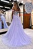 Off The Shoulder Tulle Prom Dress with Laces Applique A-line Slit Long Ball Gowns Glitter Formal Evening Dress Lilac #1