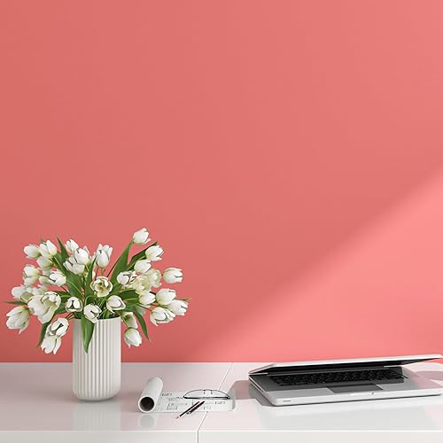 Miniatura 6 de FunStick Papel tapiz rosa coral para despegar y pegar, papel de contacto rosa para armarios, escritorio, aula, papel de pared extraíble autoadhesivo