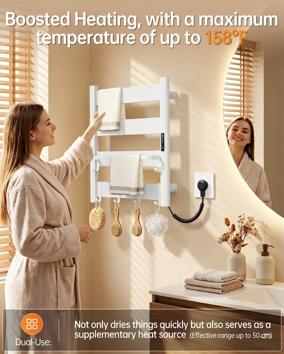 Wall Mounted Heated Towel Rack, 4-Bar Towel Warmer for Bathroom image 5