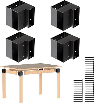 Heavy Duty Workbench Bracket Kit, 4 Pcs 3-Way Right Angle Corner Brackets for DIY Custom Workbenches, Work Tables, Garage Shelves, Many Other Wooden Projects, Fits 1.6"x3.6" Wood