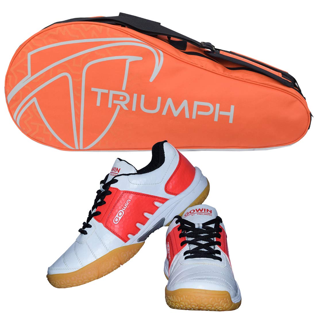 GOWIN Badminton Shoe Power White/Red Size-4 with Triumph Badminton Bag 303 Orange/Grey, multicolor-image-20