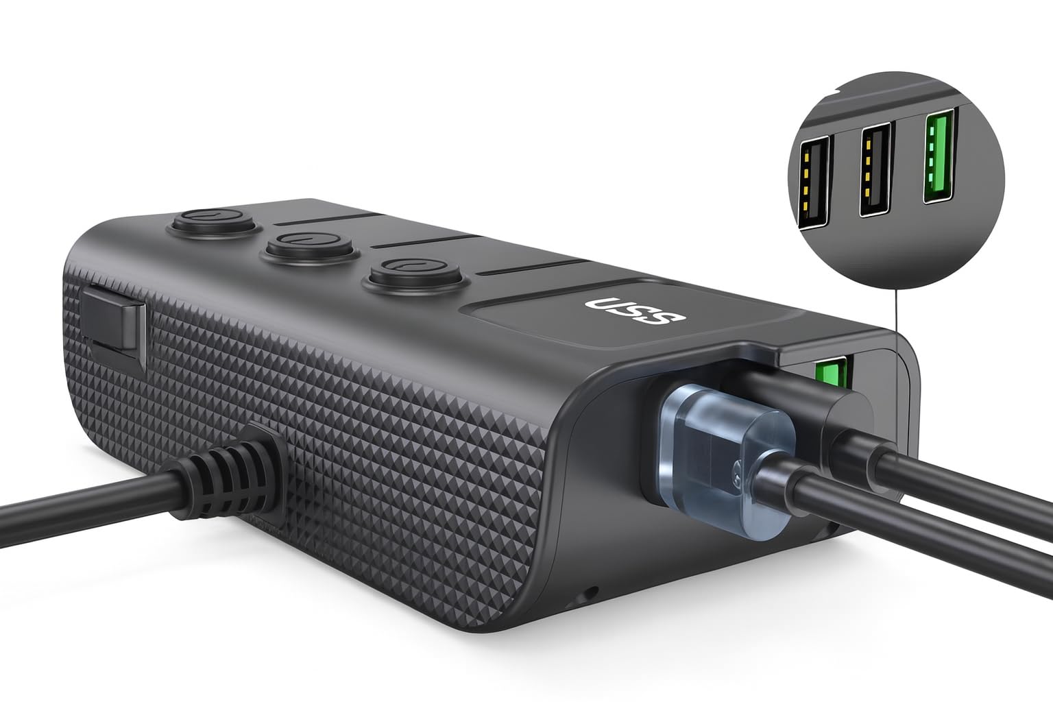 THAR Caricatore per auto 120 W, voltmetro e USB-C