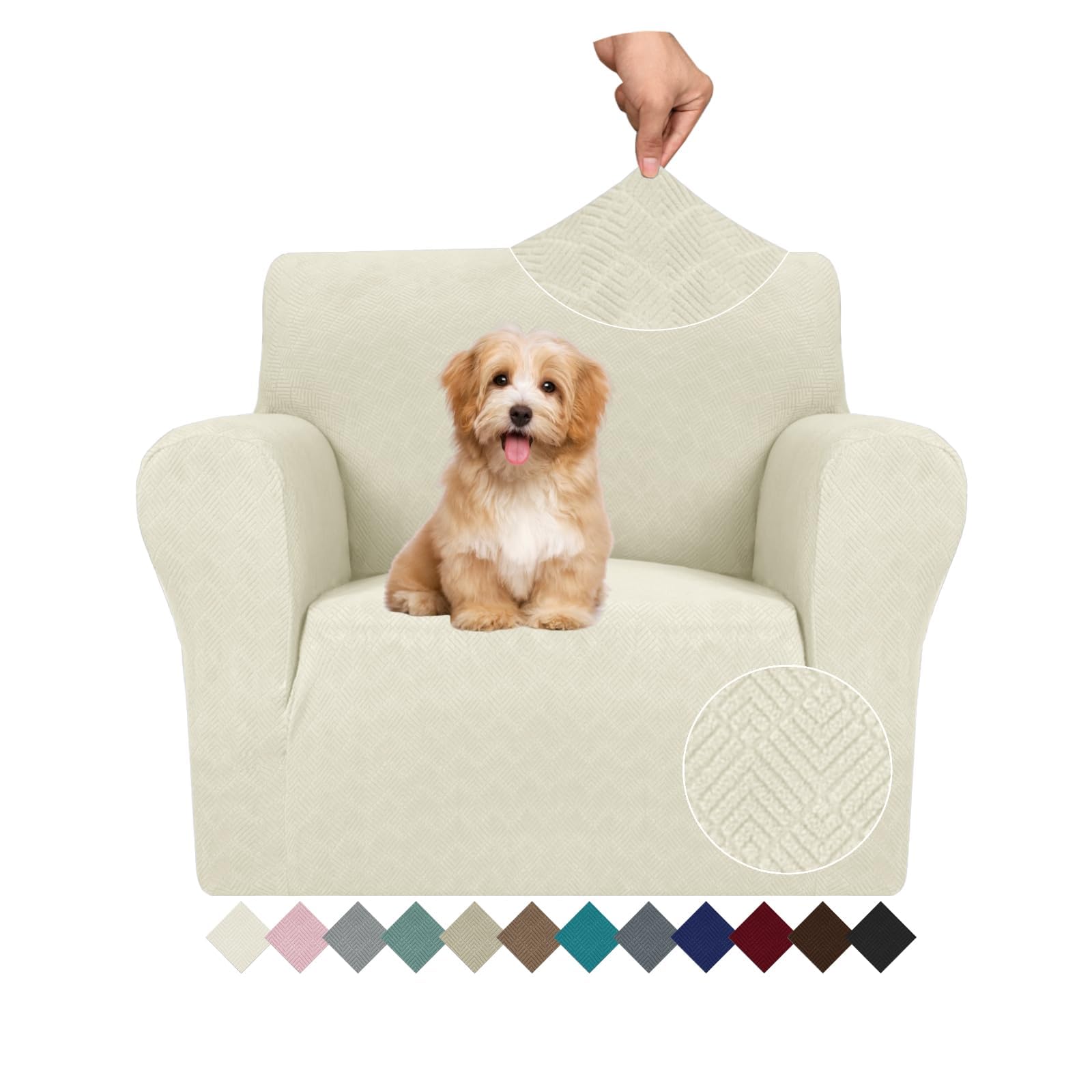 Ystyle Stretch Sofa Überzug 1 Sitzer, Sesselschoner rutschfest Mit Armlehne, Elastische Couch Überzug Jacquard, Universal Sofa Cover Moderne, Sofaschoner Hund Katze Wohnzimmer, Beige