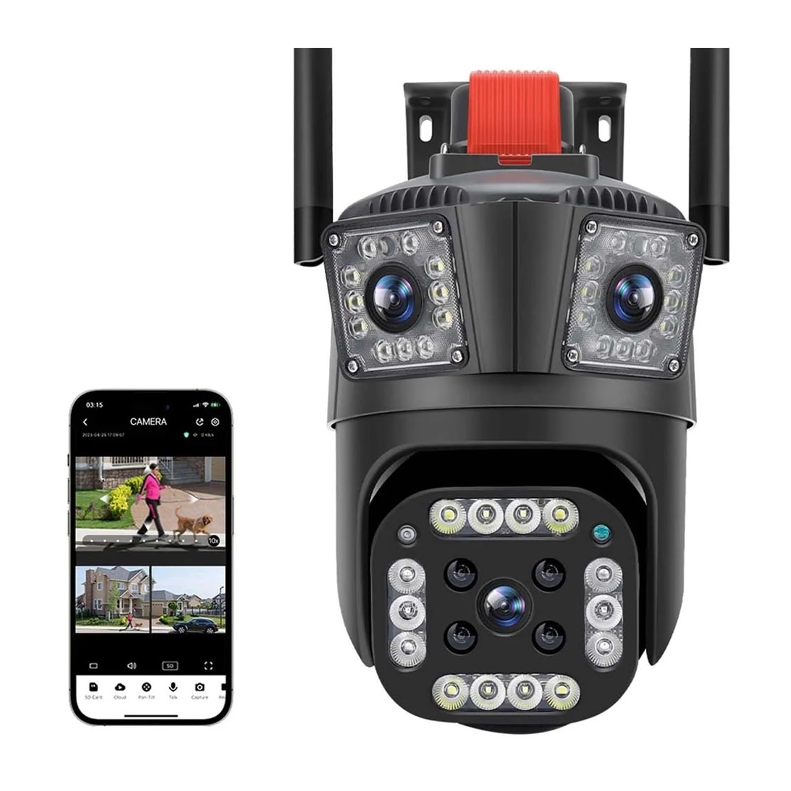 Kamera bezpieczeństwa zewnętrzna, 6K 12MP kamera PTZ IP z trzema obiektywami i trzema ekranami automatyczne śledzenie AI wykrywanie człowieka bezprzewodowa zewnętrzna kamera monitorująca CCTV Kamera b
