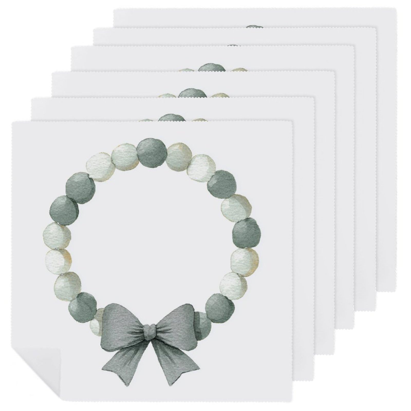 Circular Garland with A Large Green Bow Cloth Napkins Set of 6, Square Premium Reusable Washable Polyester Table Linen Napkin for Dinner Party