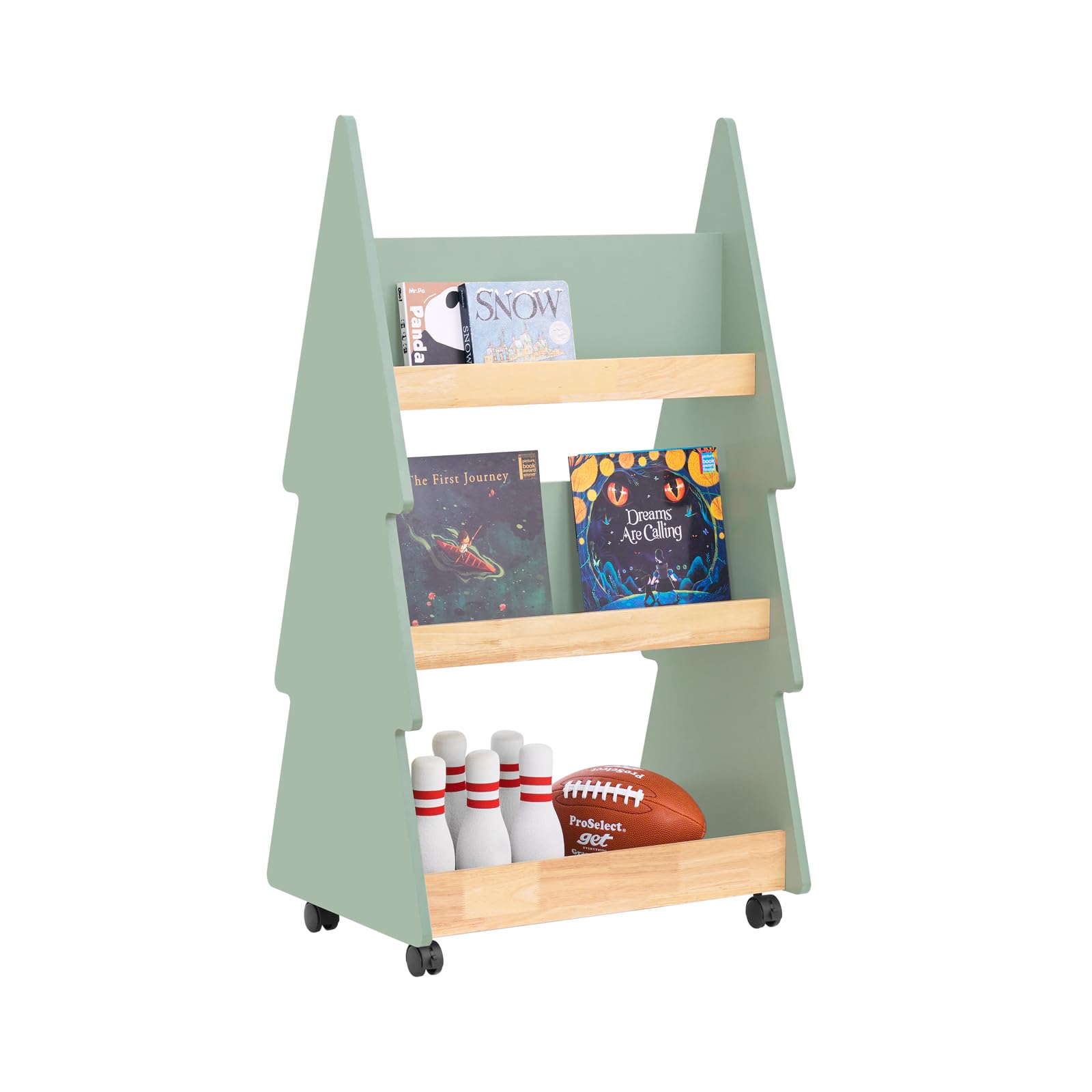 SoBuy Librería Infantil para niños de 3 Estantes Estantería Infantil de Almacenamiento Organizador de Juguetes con 4 Ruedas Verde 60 x 42 x 108 cm KMB99-H-GR ES
