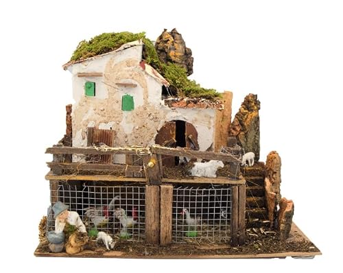 Holyhome Casa para Belén con pastor benino iluminado 28x15x22 cm (11,02x5,90x8,66 Inch)