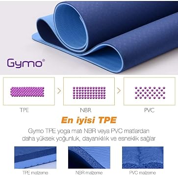 Gymo Ekolojik 6mm TPE Yoga Matı Pilates Minderi Mavi