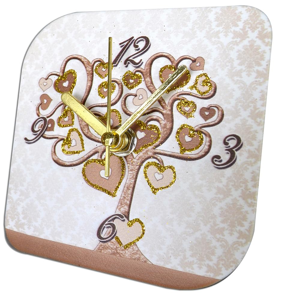 SET 6 pz Orologi da tavolo ALBERO DELLA VITA CUORE personalizzato in scatola da regalo. Bomboniere, Battesimo, Comunione, Cresima, Laurea, Matrimonio, Anniversari. Originali moderni (Oro, 6)