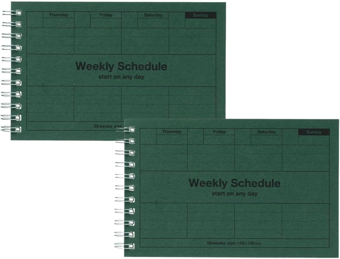 MARK'STYLE Undated Weekly Planner A6, 2-Pack – 58-Week Horizontal Pocket Size Scheduler with Monthly Overview & To-Do List for Desk, Office, or Study Use (Orange)