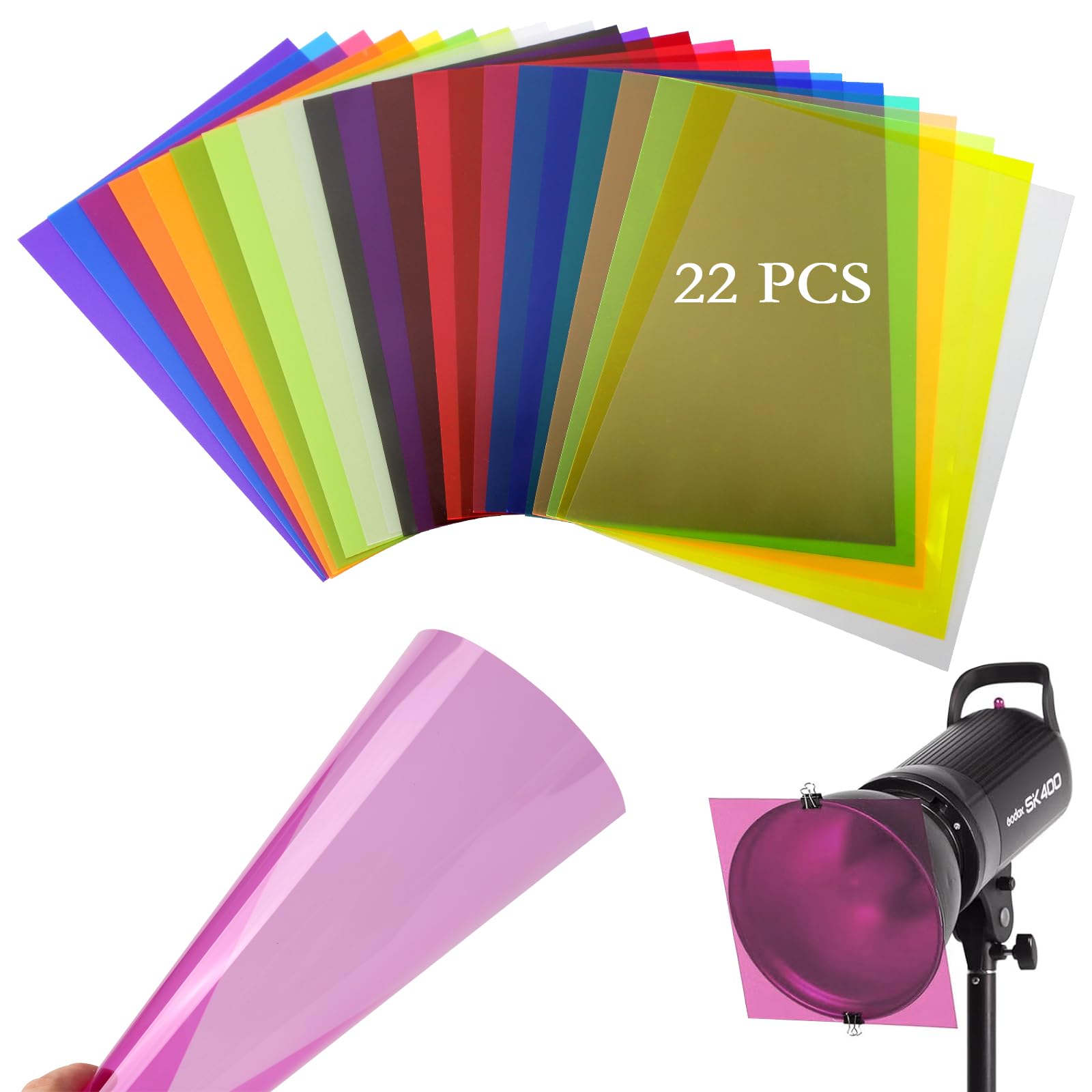 22 sztuki kolorowych folii do reflektorów, A4, kolorowe folie żelowe, filtr kolorowy, przezroczysty filtr A4, kwadratowa korekcja kolorów, folia okienna, kolorowe filtry odporne na wysokie temperatury