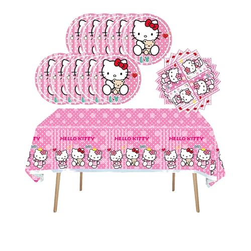 41 pcs Pink Cat Party Decoration Hello Cat Pink Kite Including 1pc Tablecover 20 pcs 7 inches Plates and 20 pcs 6.5 inches Napkins Cat Theme Birthday Party Decoration Favor Sets (41pcs hot pink)