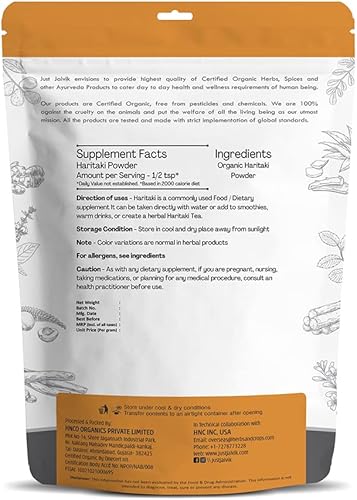 Miniatura 2 de Haritaki en polvo 100% orgánico - Terminalia Chebula -8.01oz0.5 libras - Certificado orgánico USDA, una hierba ayurvédica para desintoxicación y