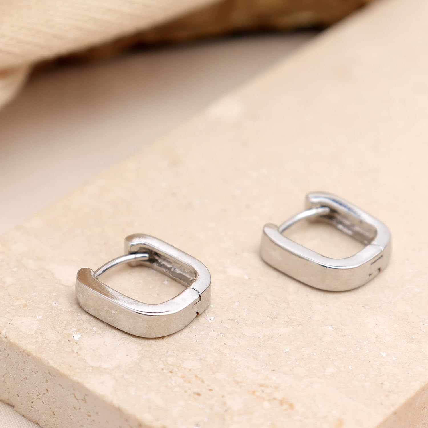Jean Beau Huggie Hoop Earrings for Women, Trendy Minimalist 925 Sterling Silver Small Chunky Square Hypoallergenic Earrings Statement Jewelry Gift - Image 5
