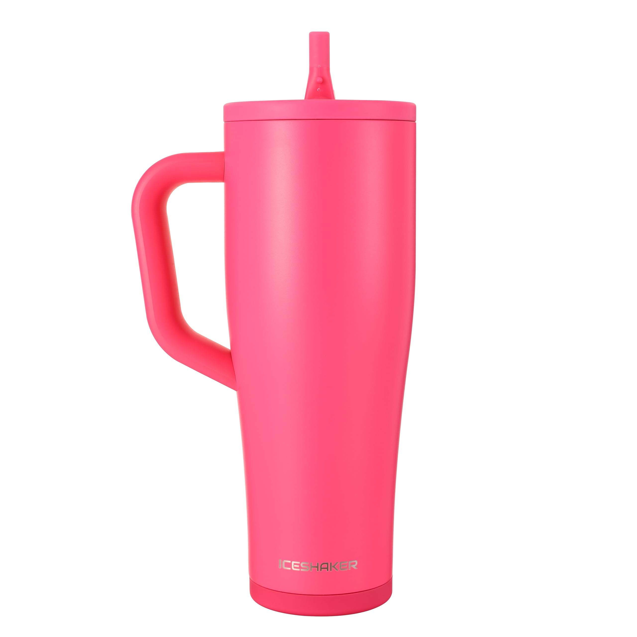 Ice Shaker 40 oz Tumbler with Handle and Straw | 40oz Neon Pink | Cold for 30+ Hours | 2-in-1 Tumbler Shaker Bottle | Odor-Free 40 ounce Bottle for Water, Protein Shakes, Smoothies, Cocktails