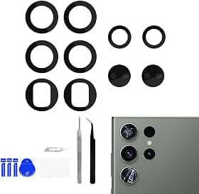 Pacote com 2 lentes de reposição para câmera traseira Samsung Galaxy S23 Ultra Adesiva Lente de Vidro com Ferramenta de Reparo Completo Kit de Reparo Pinça Pano de Poeira para S23 Ultra
