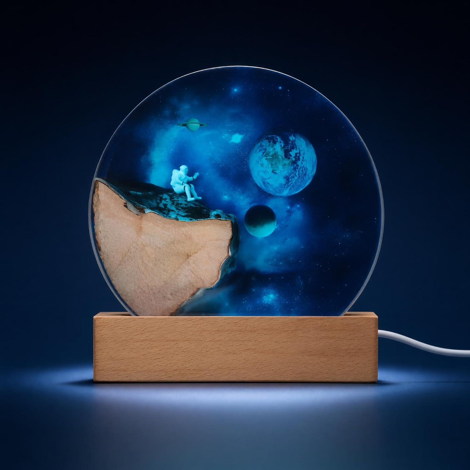 rockible Universum-Nachtlicht mehrfarbig Epoxidharz-Lampe mit Holzsockel sanft Harzlampe für Kinderzimmer