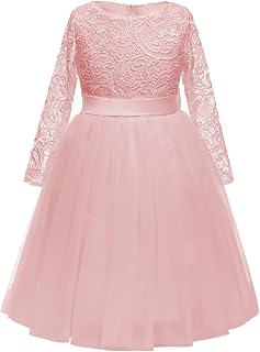 Flower Girl Dress Long Sleeves Lace Top Tulle Skirt Girls Lace Party Dresses - Buy now