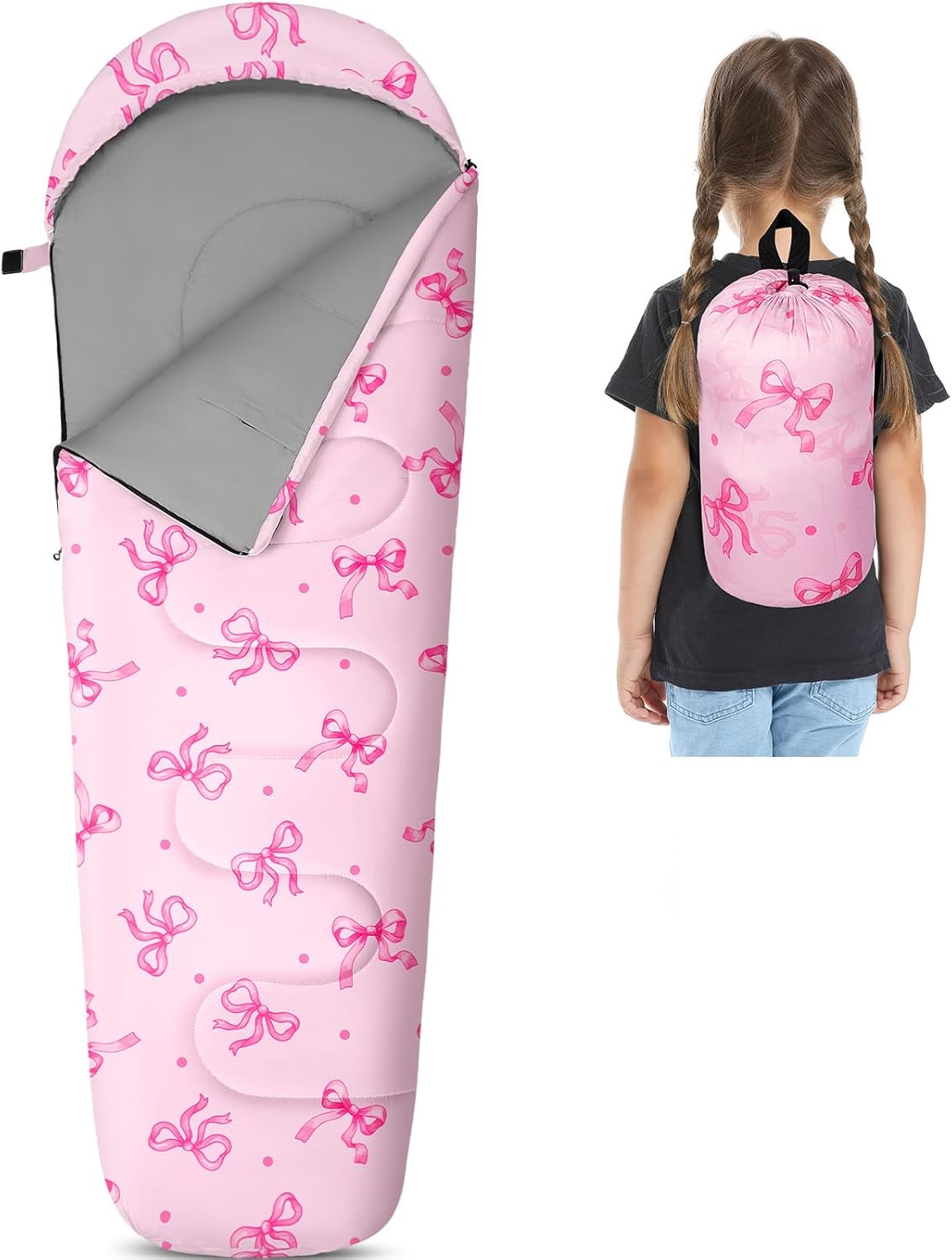 FIOBEE Kids Sleeping Bag for Girls Boys 3 Season Warm & Cool Weather Youth Camping Sleeping Bags with Backpacking Bag Waterproof for Traveling Hiking Indoor Outdoor Camping Essentials