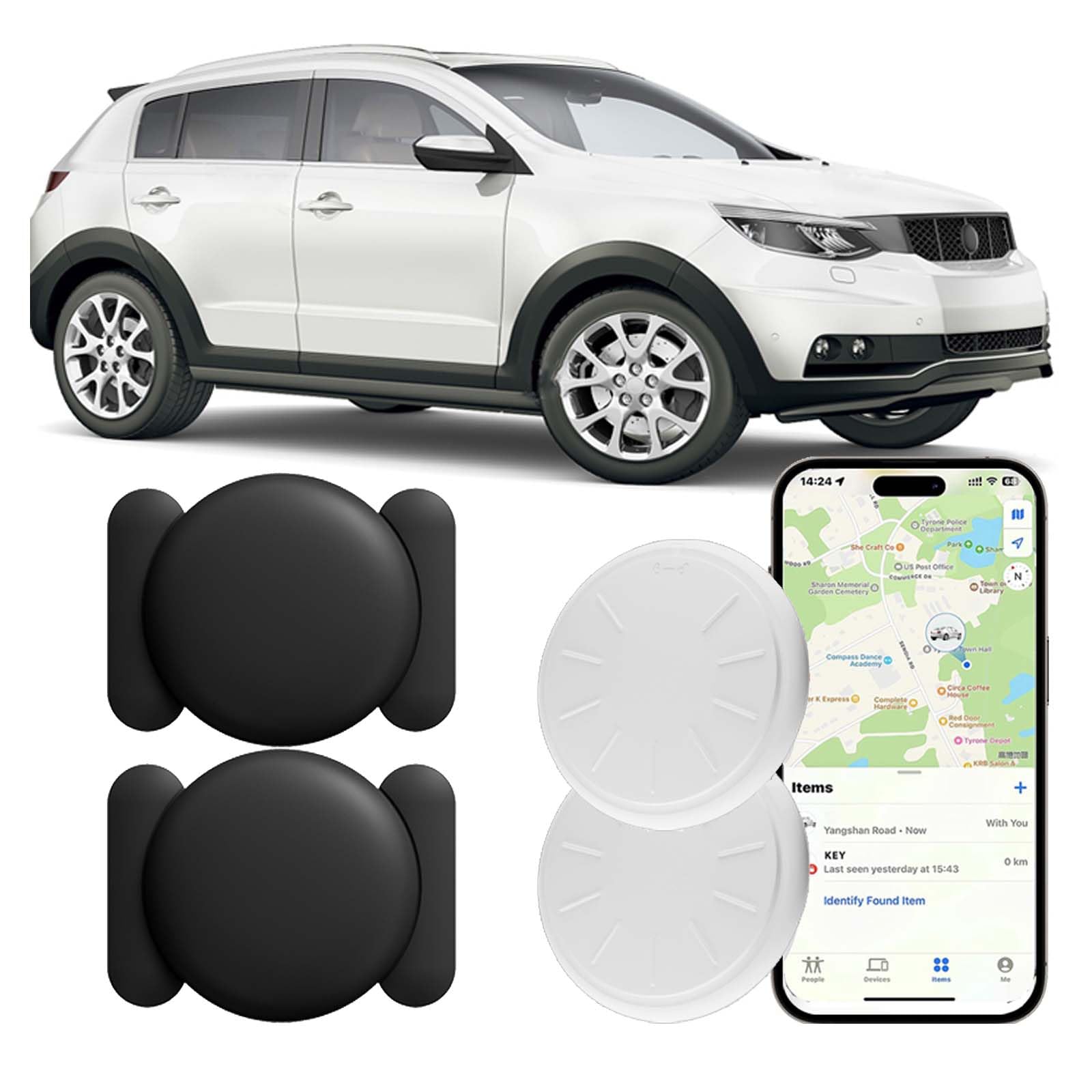 GPS Tracker for Vehicles, 2PCS Real Time GPS Tracker, Work with Find My (iOS Only), MINI Magnetic Car Tracker Device Hidden, No Monthly Fee,