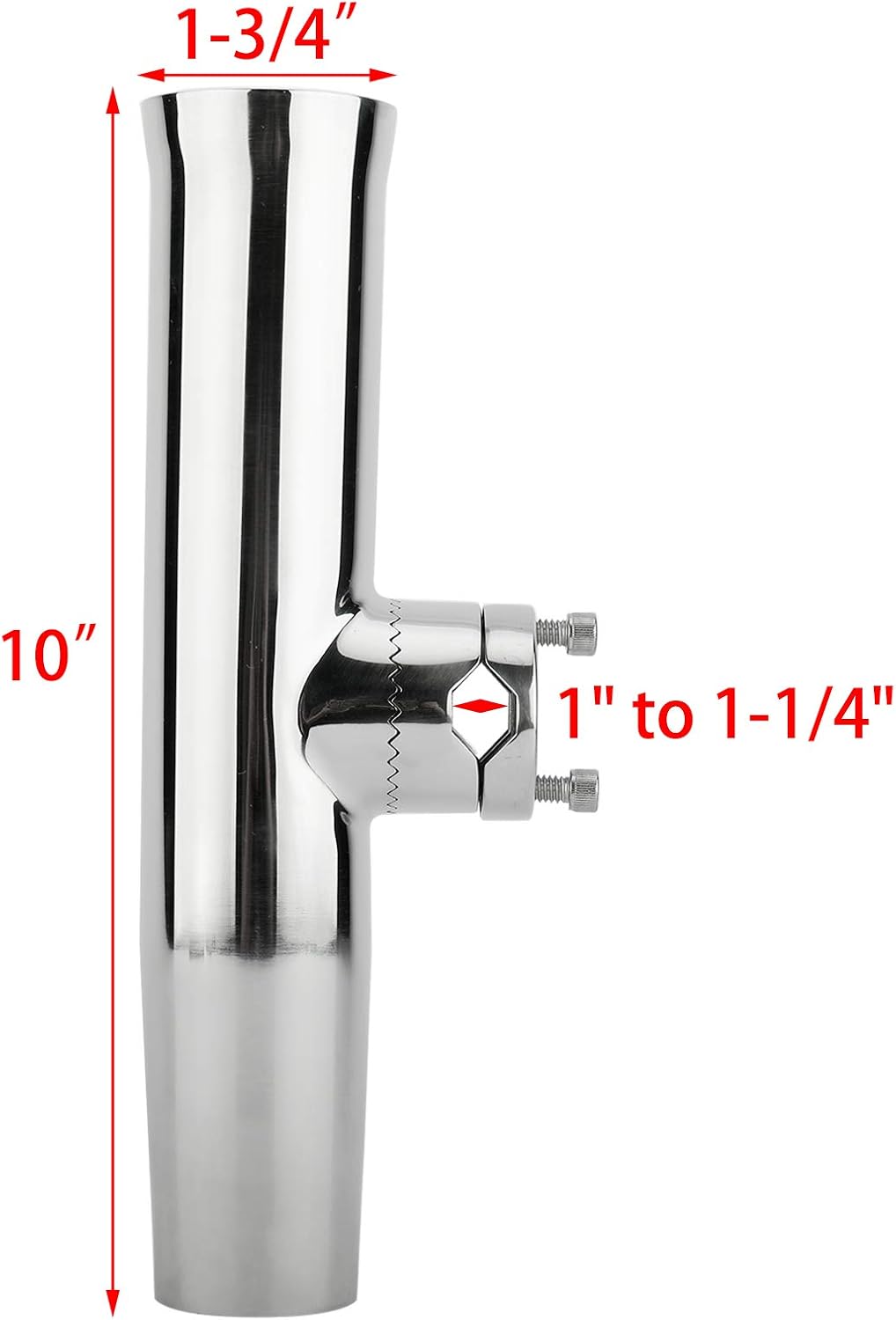 YaeMarine 4Pcs Boat Fishing Rod Holder Stainless Tournament Style Clamp on Fishing Rod Holder Rail Mount for Rails 7/8" to 1" or 1" to 1-1/4"