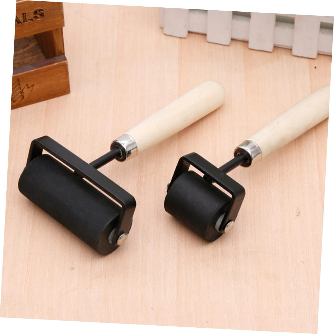 Rubber Roller with Solid Wooden Handle 2Pcs Ink Roller