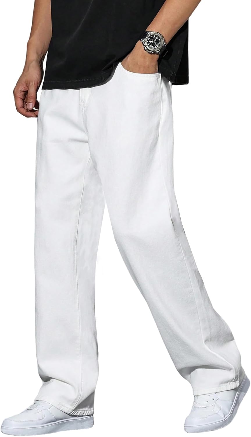 Mens Jeans Regual Fit Y2K Denim Pants Hip hop Streetwear Trousers