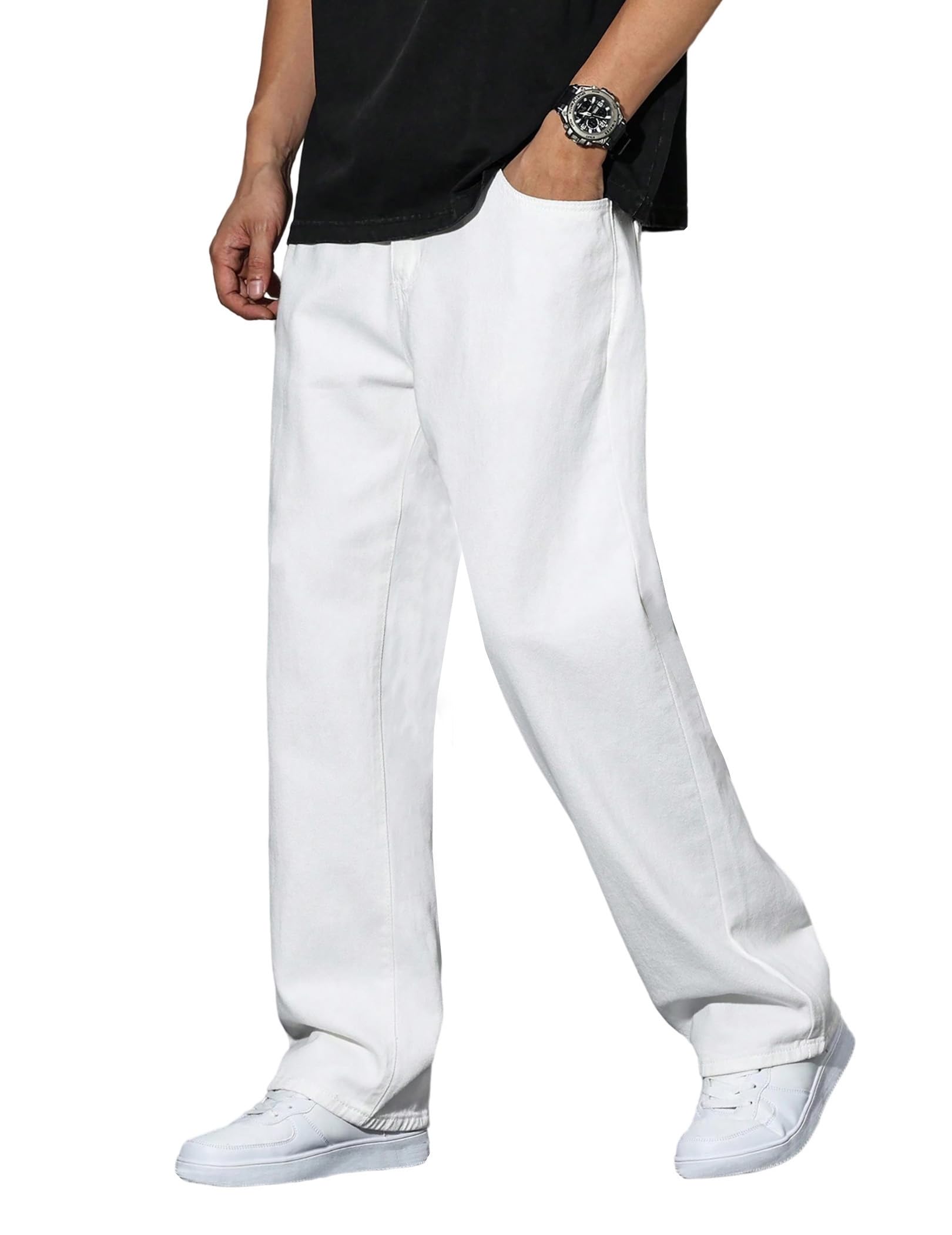 QGRSWBC Mens Jeans Regual Fit Y2K Denim Pants Hip hop Streetwear Trousers