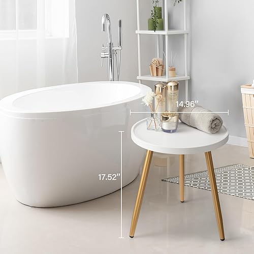 Miniatura 6 de danpinera Mesa auxiliar redonda, mesa decorativa con patas de metal con bandeja de madera, mesa auxiliar redonda pequeña para sala de estar,