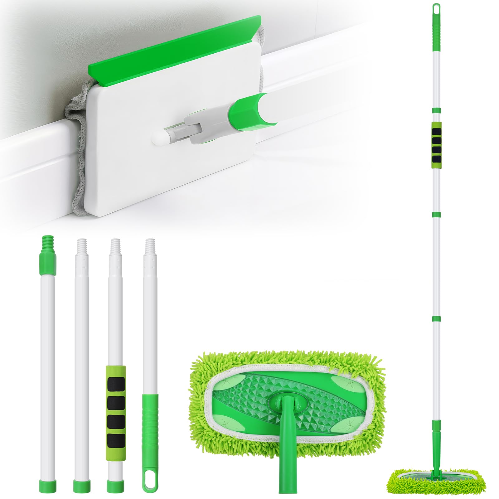 Baseboard Cleaner Tool with Handle, Extendable Long Handle Baseboard Floor Cleaning Tool Duster with Reusable Pads for Floorboard