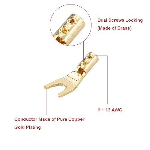 Miniatura 4 de Conectores de pala en Y de altavoz de alta fidelidad, enchufe de cable de altavoz de bloqueo de doble tornillo, conectores de pala de horquilla con