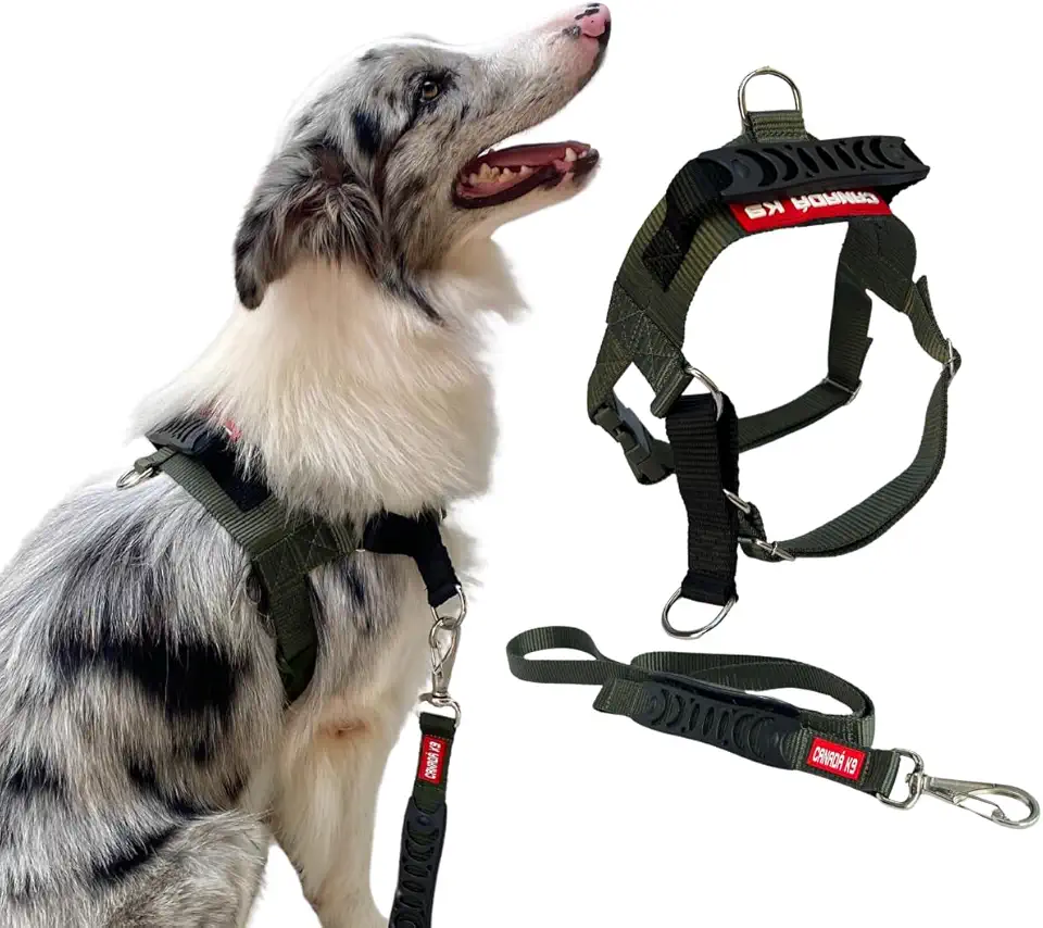 Coleira Peitoral Anti-puxão com Guia para Cães Fortes Tamanho M - Canadá K9 (verde-militar)