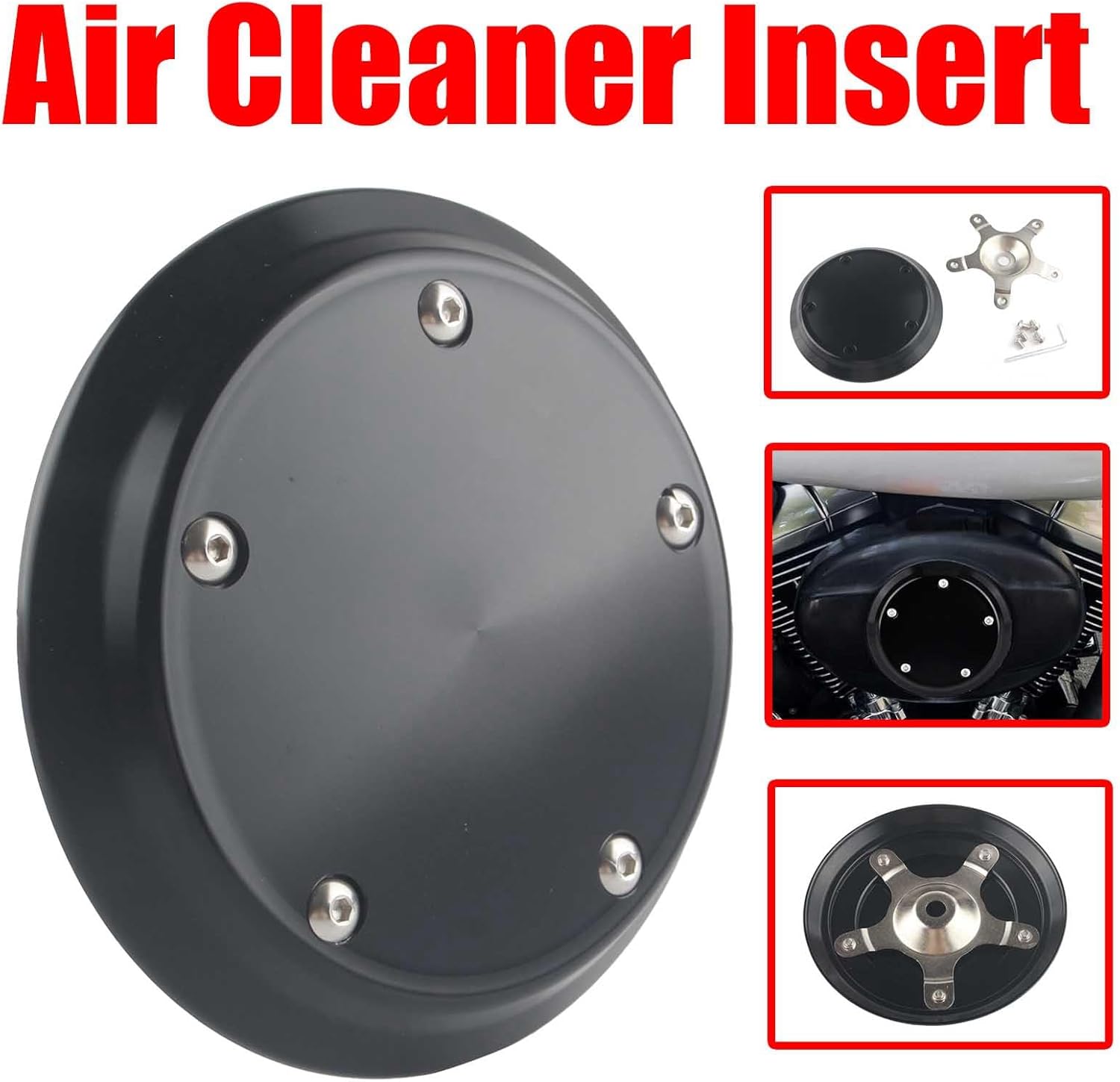 Aluminum Chrome 5-Bolt Domed Air Cleaner Insert Cover for Twin Cams with OE oval air cleaner covers 99-15