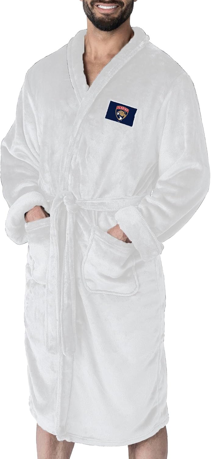 NORTHWEST NHL White Out Silk Touch Robe with Logo, Comfortable Lounge Wear for Men and Women