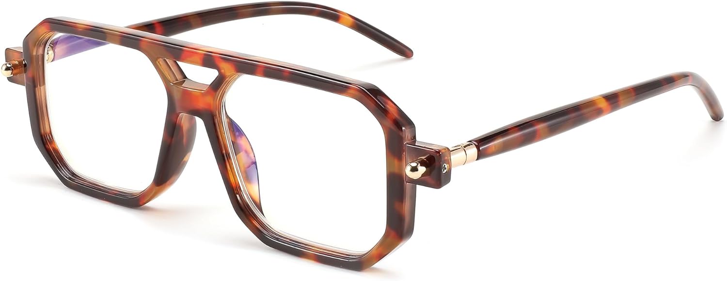 FEISEDY Reading Glasses Vintage Square Blue Light Blocking Glasses Women Men 70s Flat Aviator Glasses B0090 Brown 2.0 x