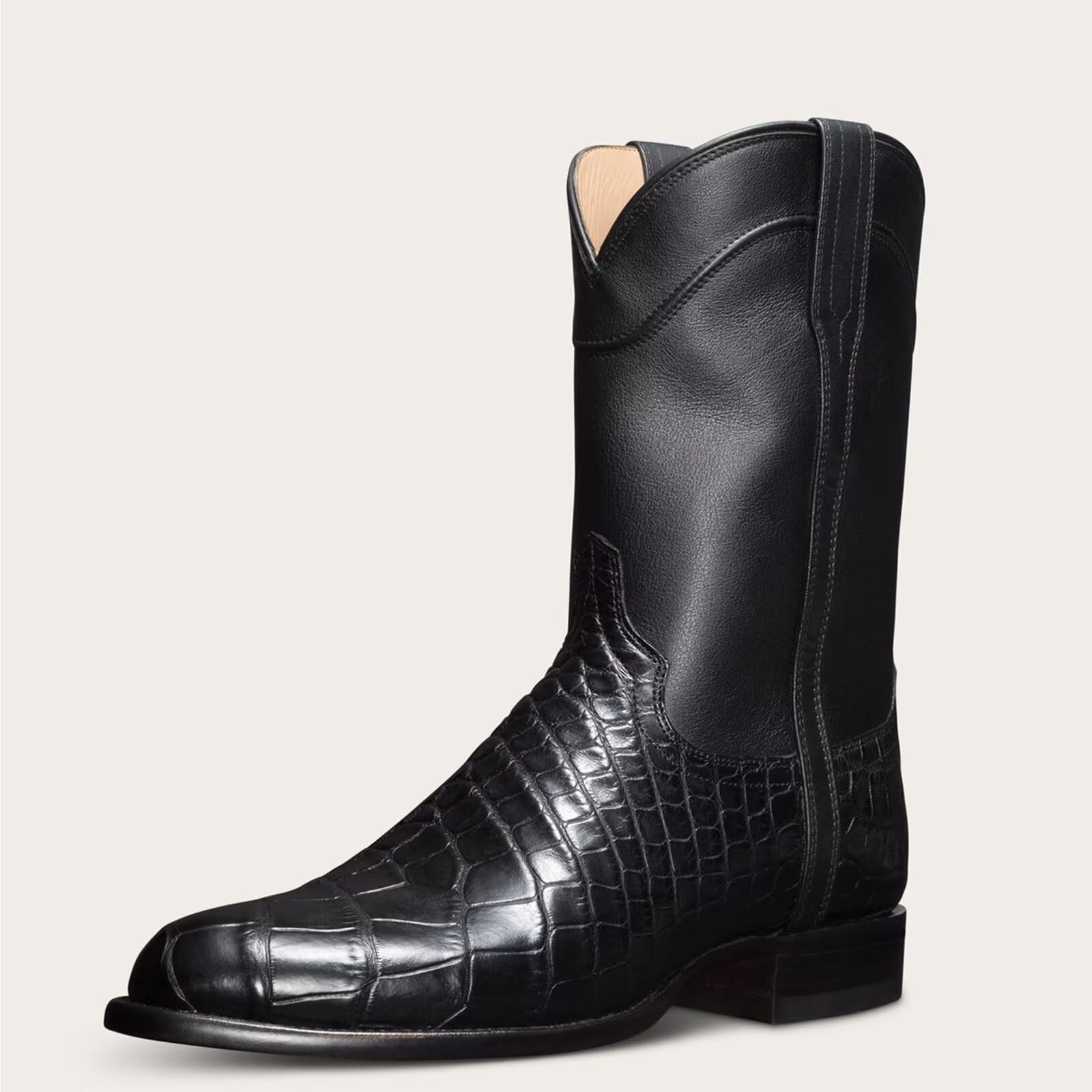 HusSeN Kowbojskie buty dla mężczyzn tradycyjne buty wiejskie postarzane buty robocze na co dzień haftowane boczny zamek błyskawiczny retro zachodnie buty